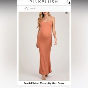 PinkBlush Peach Ribbed Maternity Maxi Dress